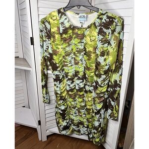 NWT Future Collective Bodycon Dress Sz Large Green Floral Chiffon Lined‎ Ruched